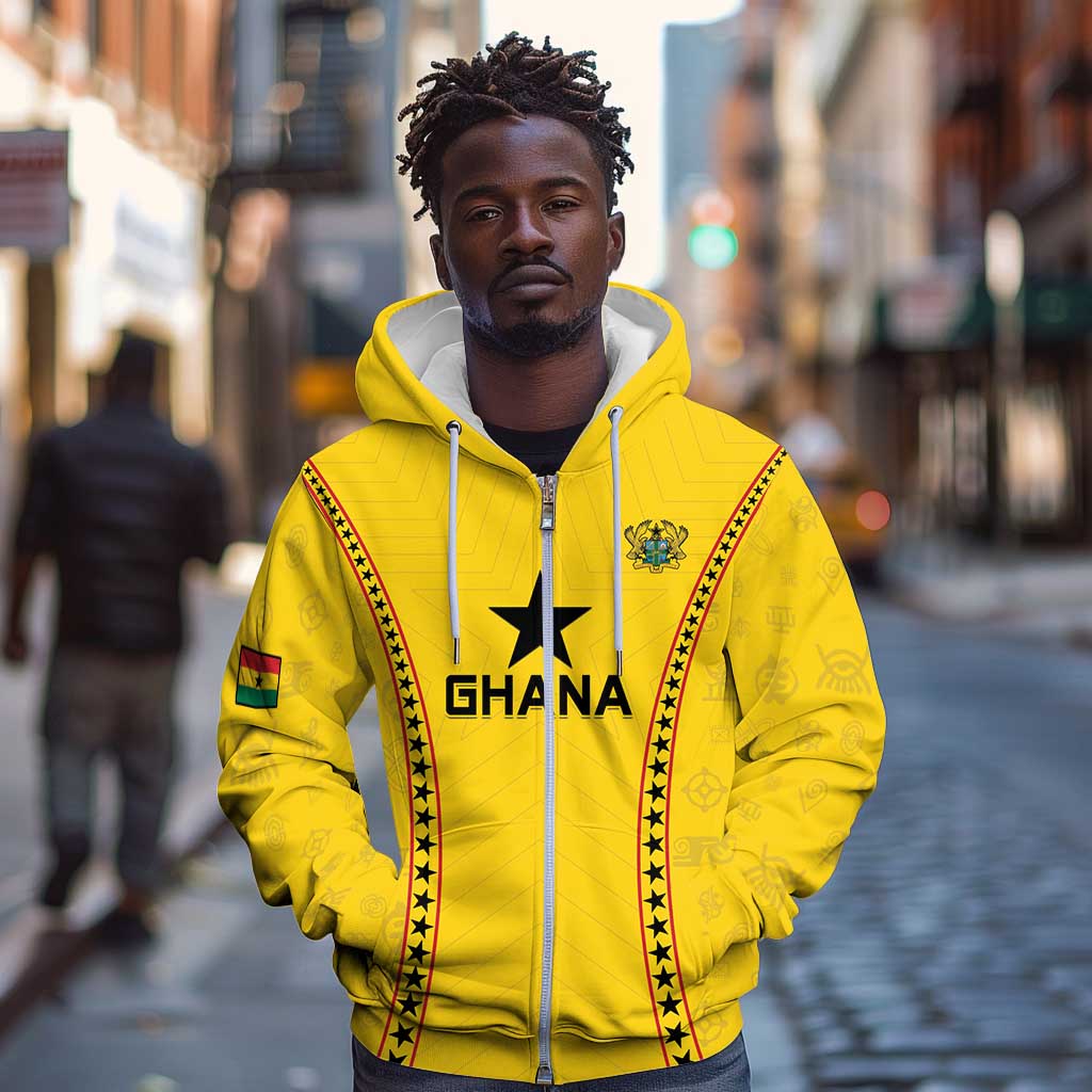 Custom Ghana Football Zip Hoodie Mix Adinkra Pattern