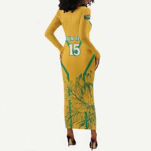 Custom Afro South Africa Soccer Long Sleeve Bodycon Dress Go Champions LT15