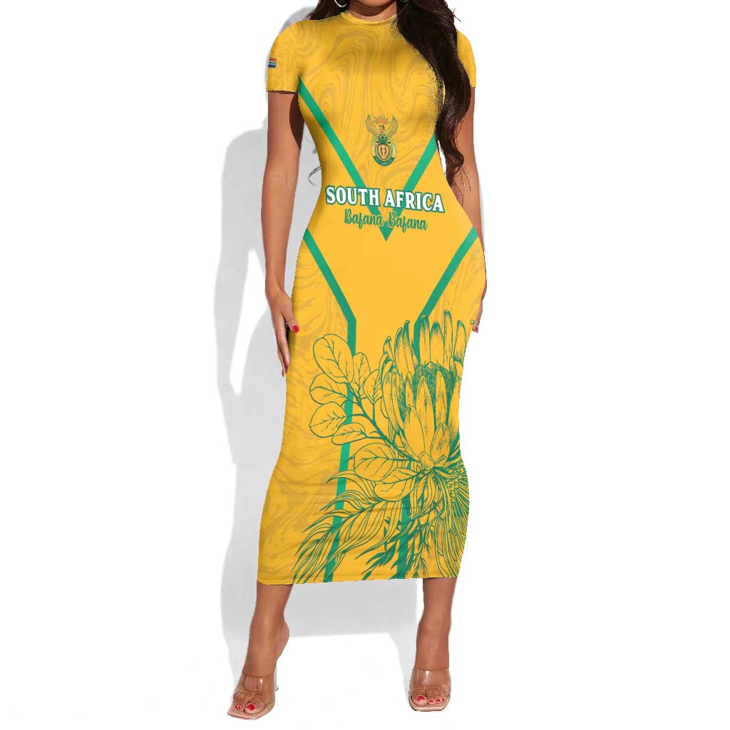 Custom Afro South Africa Soccer Short Sleeve Bodycon Dress Go Champions LT15