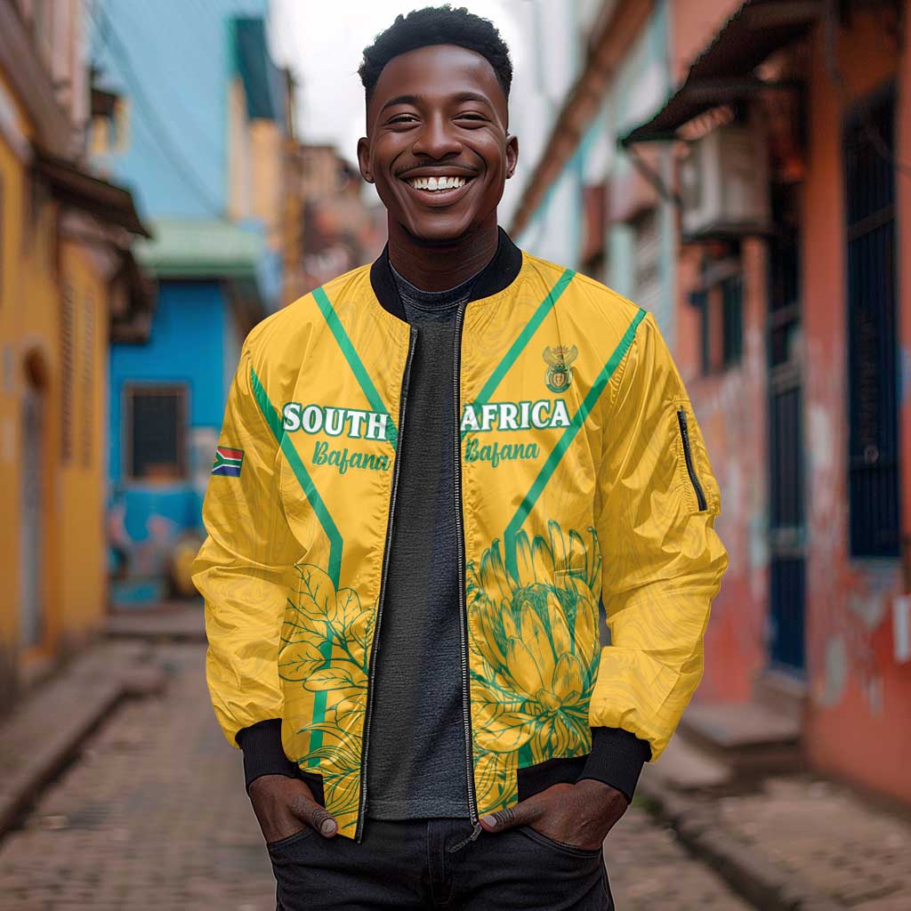 Custom Afro South Africa Soccer Sleeve Zip Bomber Jacket Go Champions