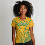 Custom Afro South Africa Soccer Women V-Neck T-Shirt Go Champions