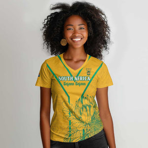 Custom Afro South Africa Soccer Women V-Neck T-Shirt Go Champions