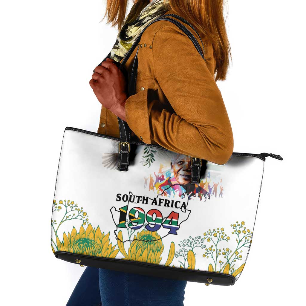 Afro South Africa Freedom Day Leather Tote Bag Nelson Mandela