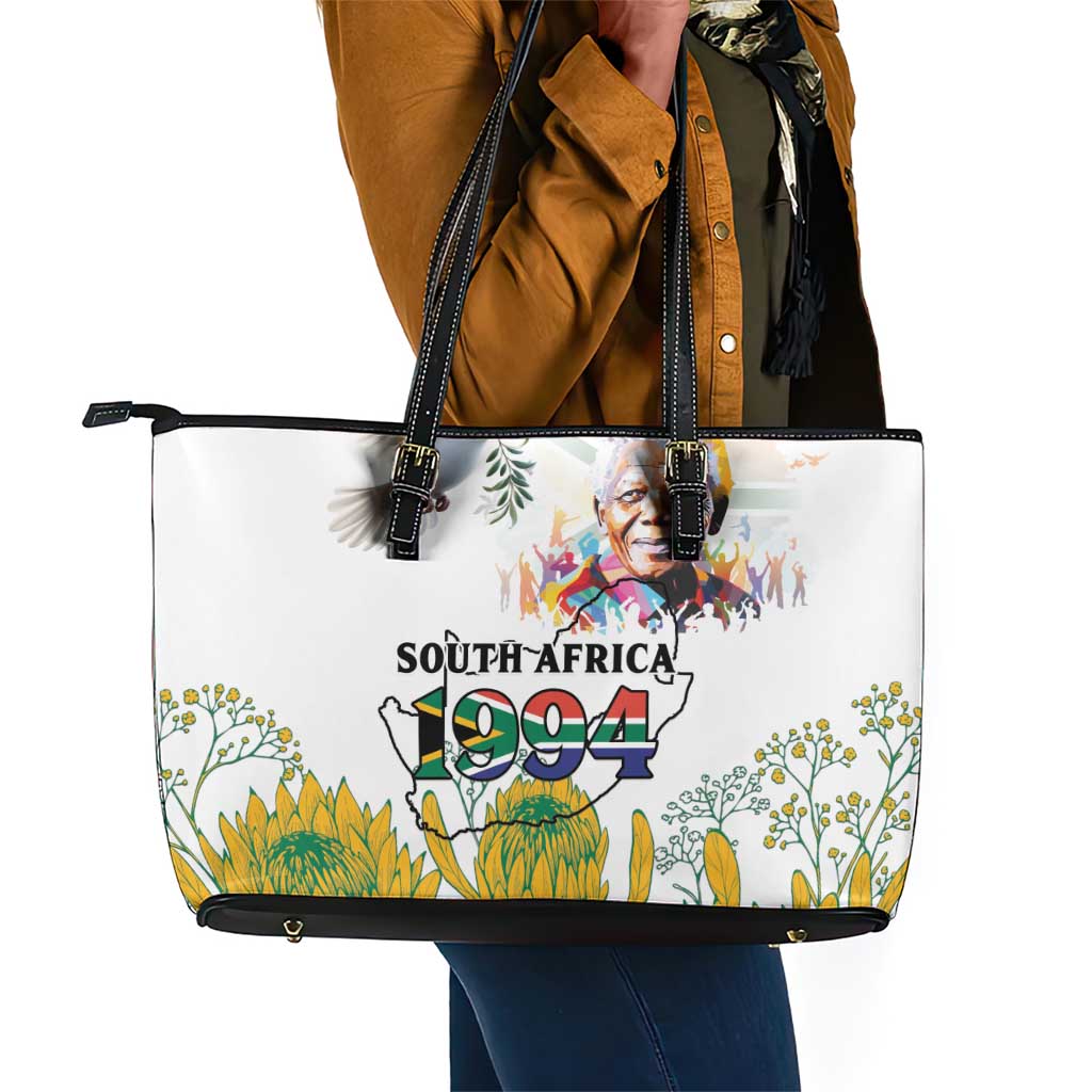 Afro South Africa Freedom Day Leather Tote Bag Nelson Mandela