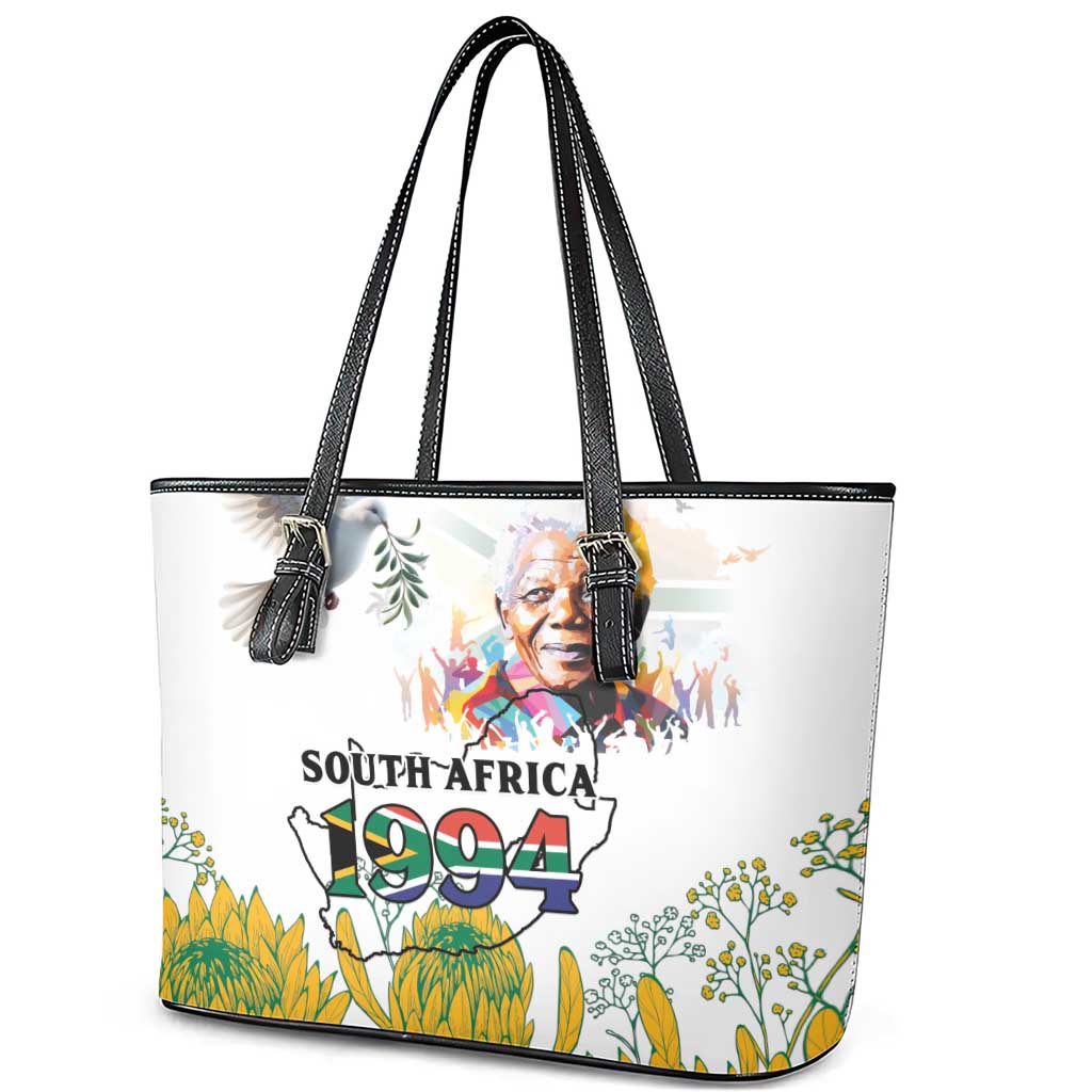 Afro South Africa Freedom Day Leather Tote Bag Nelson Mandela