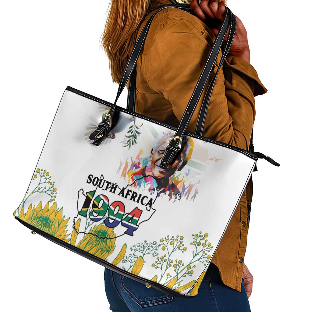 Afro South Africa Freedom Day Leather Tote Bag Nelson Mandela