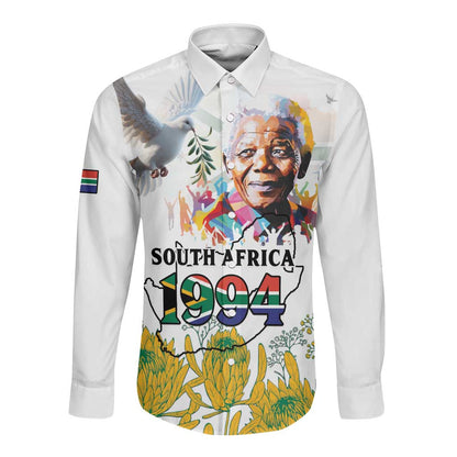 Afro South Africa Freedom Day Long Sleeve Button Shirt Nelson Mandela