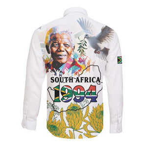 Afro South Africa Freedom Day Long Sleeve Button Shirt Nelson Mandela