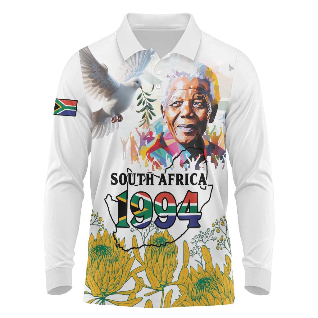Afro South Africa Freedom Day Long Sleeve Polo Shirt Nelson Mandela