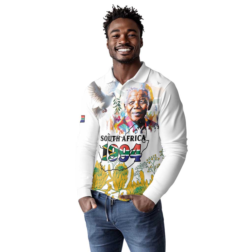 Afro South Africa Freedom Day Long Sleeve Polo Shirt Nelson Mandela