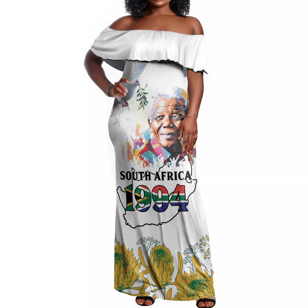 Afro South Africa Freedom Day Off Shoulder Maxi Dress Nelson Mandela