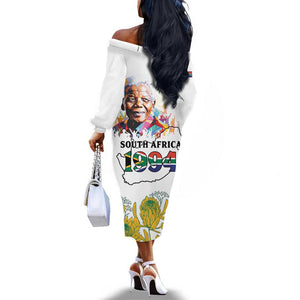 Afro South Africa Freedom Day Off The Shoulder Long Sleeve Dress Nelson Mandela