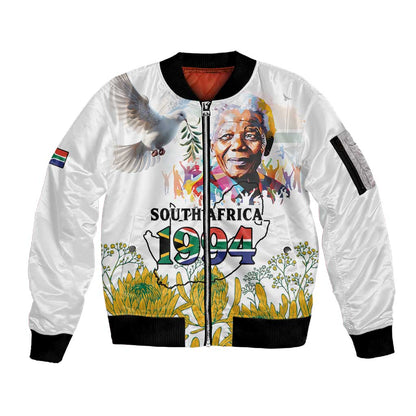 Afro South Africa Freedom Day Sleeve Zip Bomber Jacket Nelson Mandela