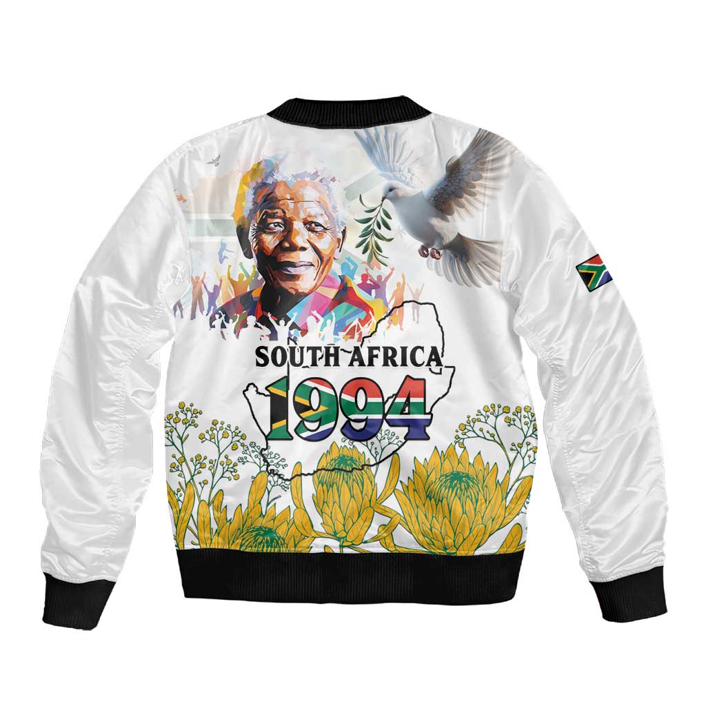 Afro South Africa Freedom Day Sleeve Zip Bomber Jacket Nelson Mandela