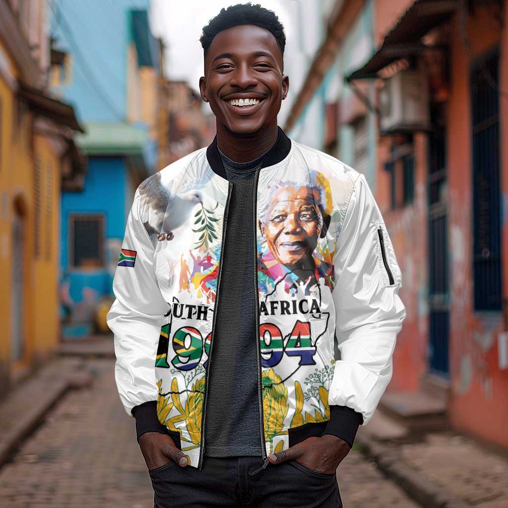 Afro South Africa Freedom Day Sleeve Zip Bomber Jacket Nelson Mandela