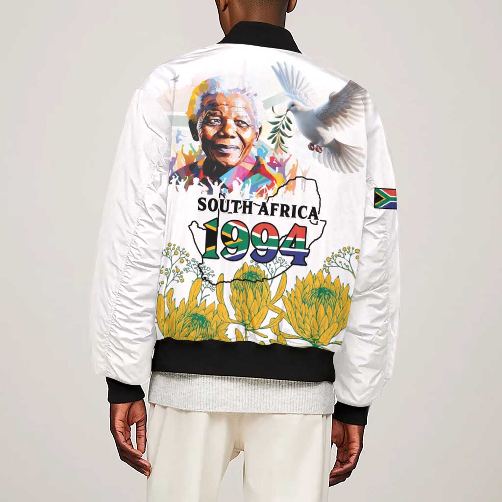 Afro South Africa Freedom Day Sleeve Zip Bomber Jacket Nelson Mandela