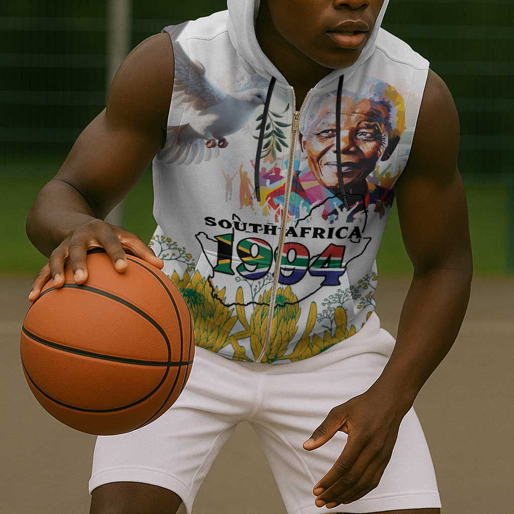 Afro South Africa Freedom Day Sleeveless Zip Hoodie Nelson Mandela - African Pride