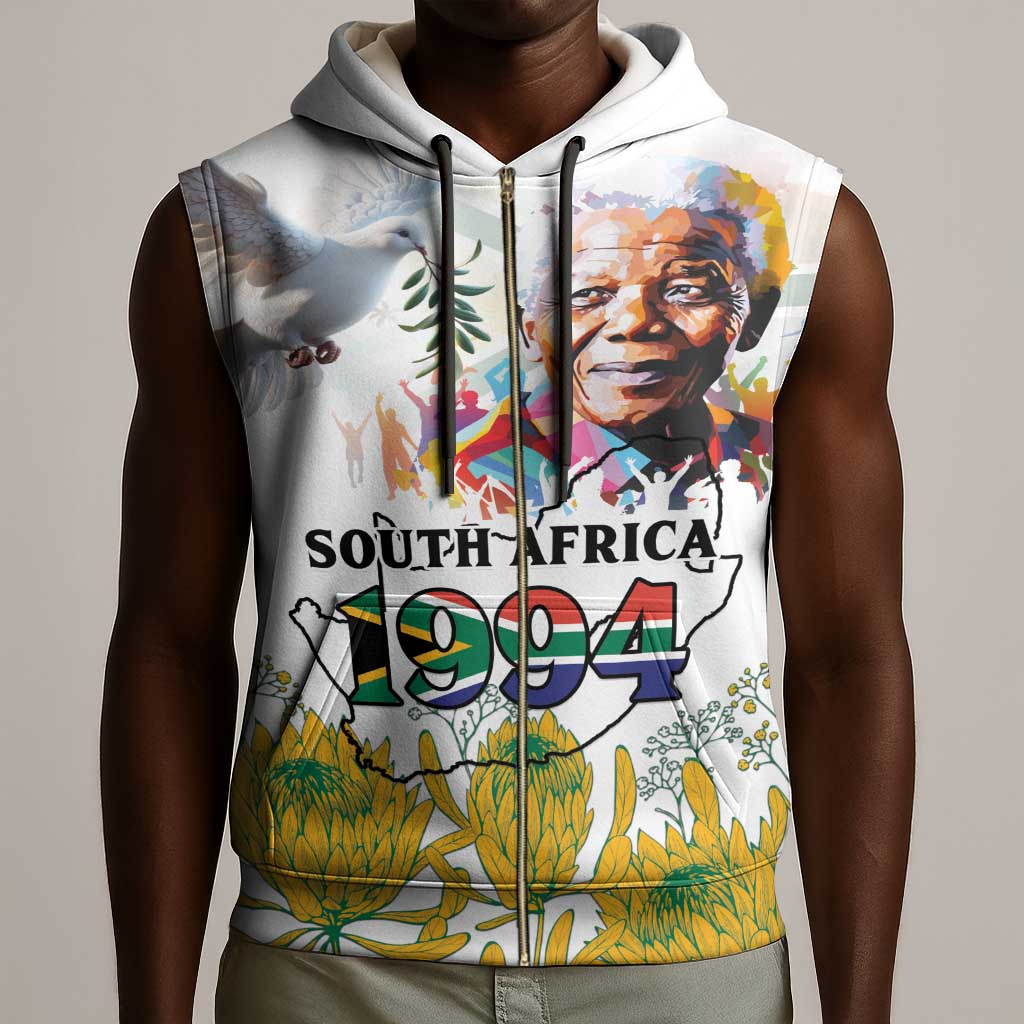 Afro South Africa Freedom Day Sleeveless Zip Hoodie Nelson Mandela - African Pride