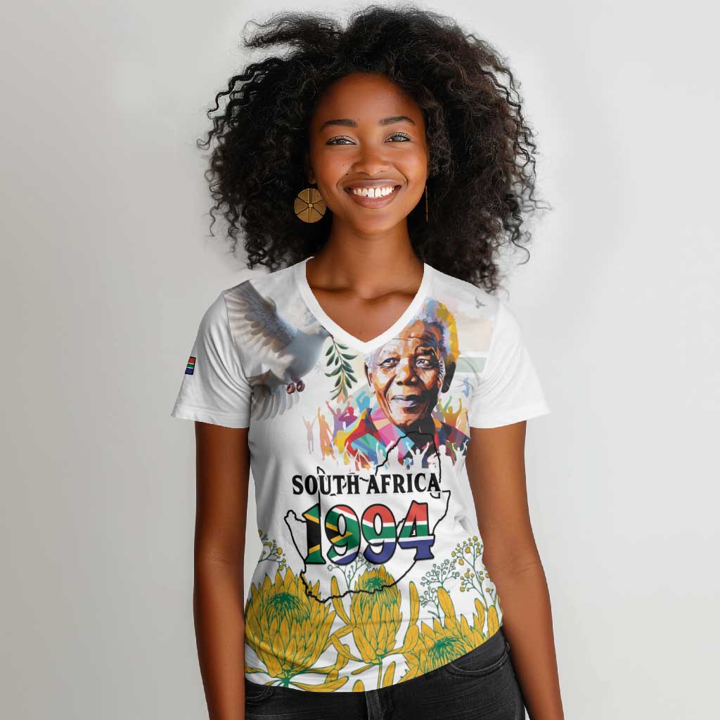 Afro South Africa Freedom Day Women V-Neck T-Shirt Nelson Mandela