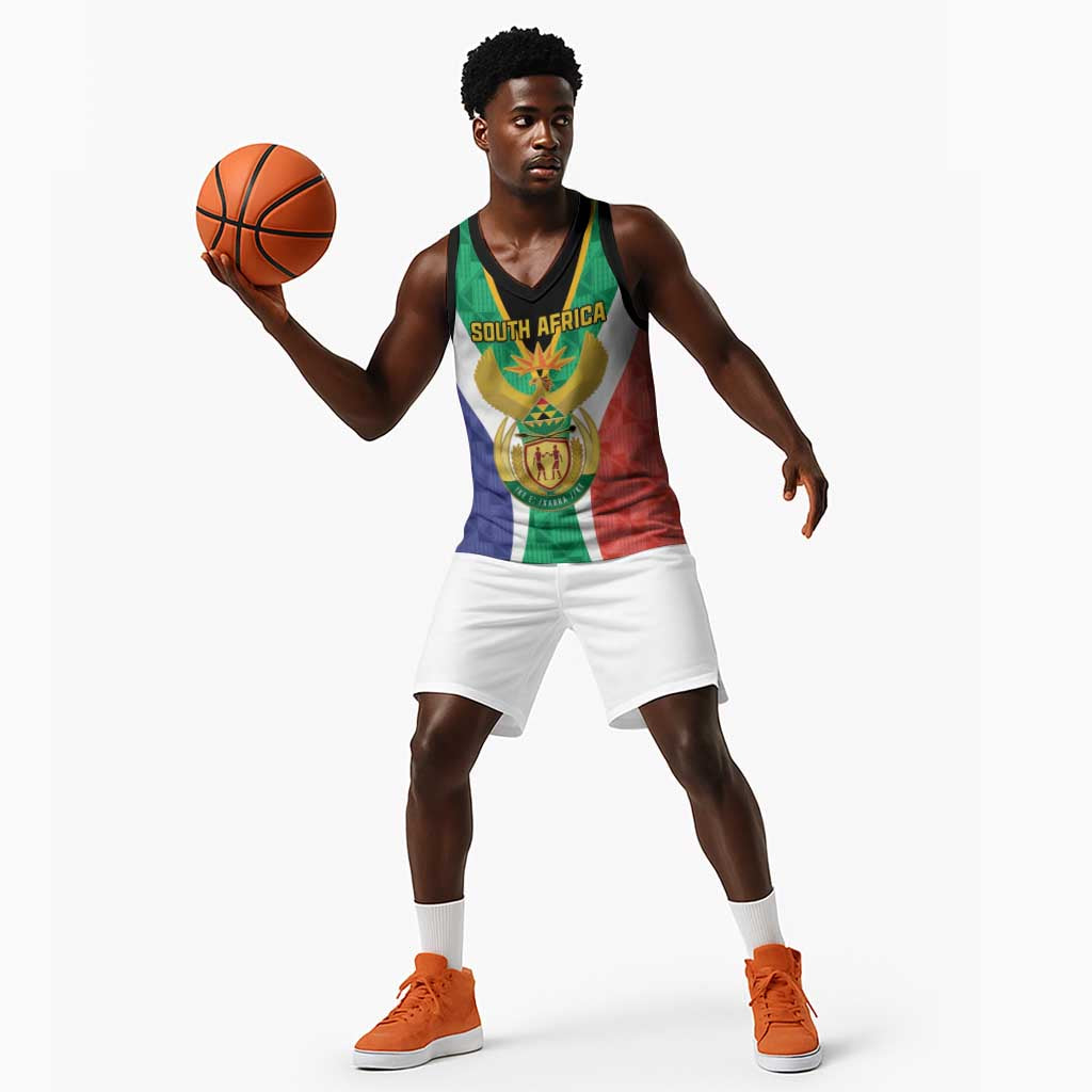 Personalised South Africa Basketball Jersey Coat Of Arms Flag Style - African Pride