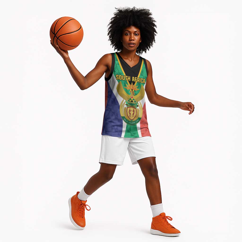 Personalised South Africa Basketball Jersey Coat Of Arms Flag Style - African Pride