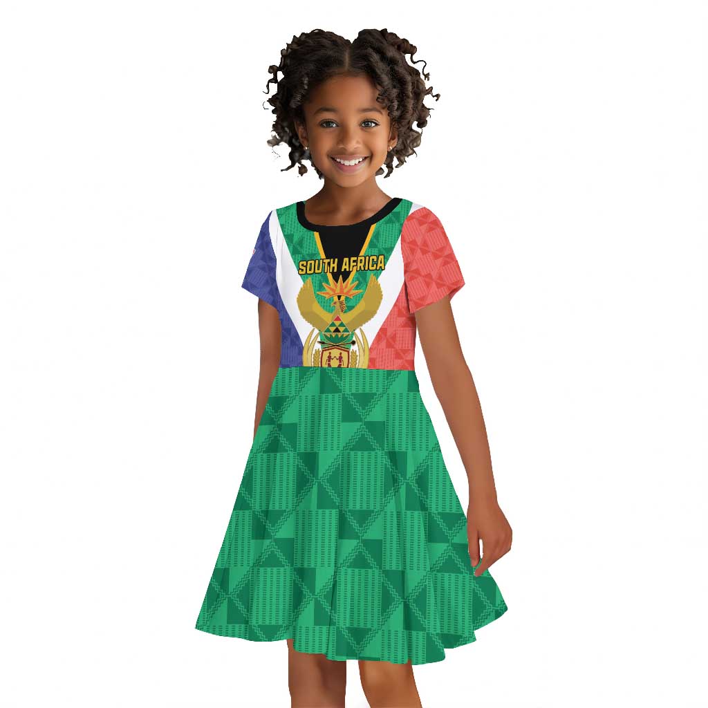 Personalised South Africa Kid Short Sleeve Dress Coat Of Arms Flag Style