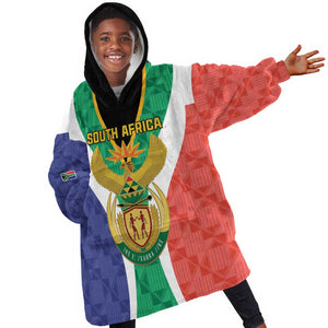 Personalised South Africa Kid Wearable Blanket Hoodie Coat Of Arms Flag Style