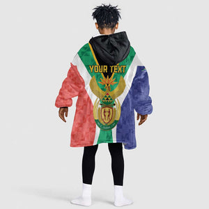 Personalised South Africa Kid Wearable Blanket Hoodie Coat Of Arms Flag Style