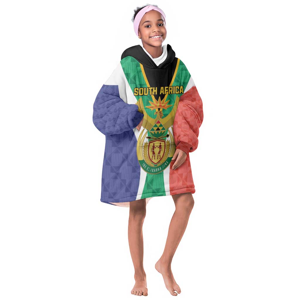 Personalised South Africa Kid Wearable Blanket Hoodie Coat Of Arms Flag Style