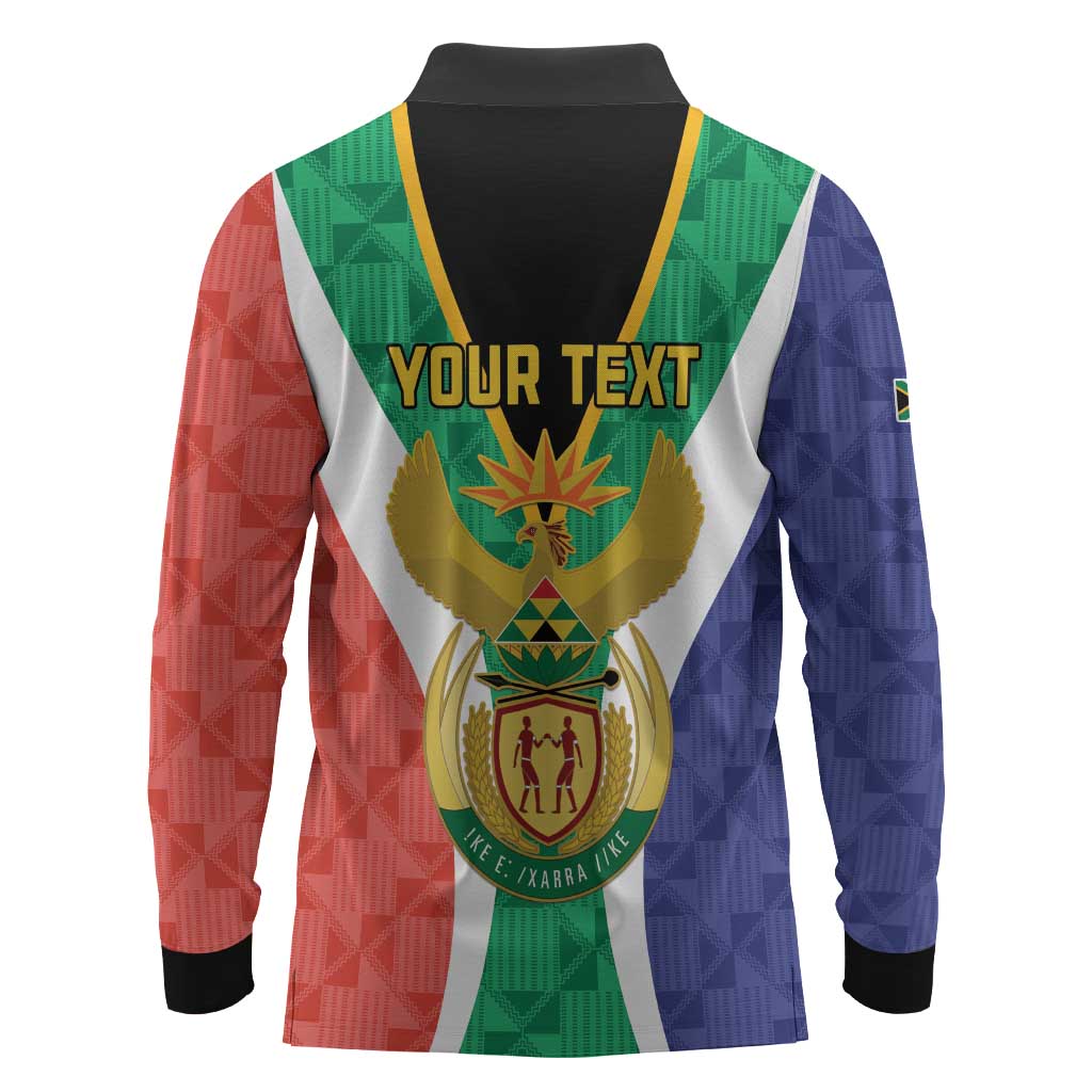 Personalised South Africa Long Sleeve Polo Shirt Coat Of Arms Flag Style