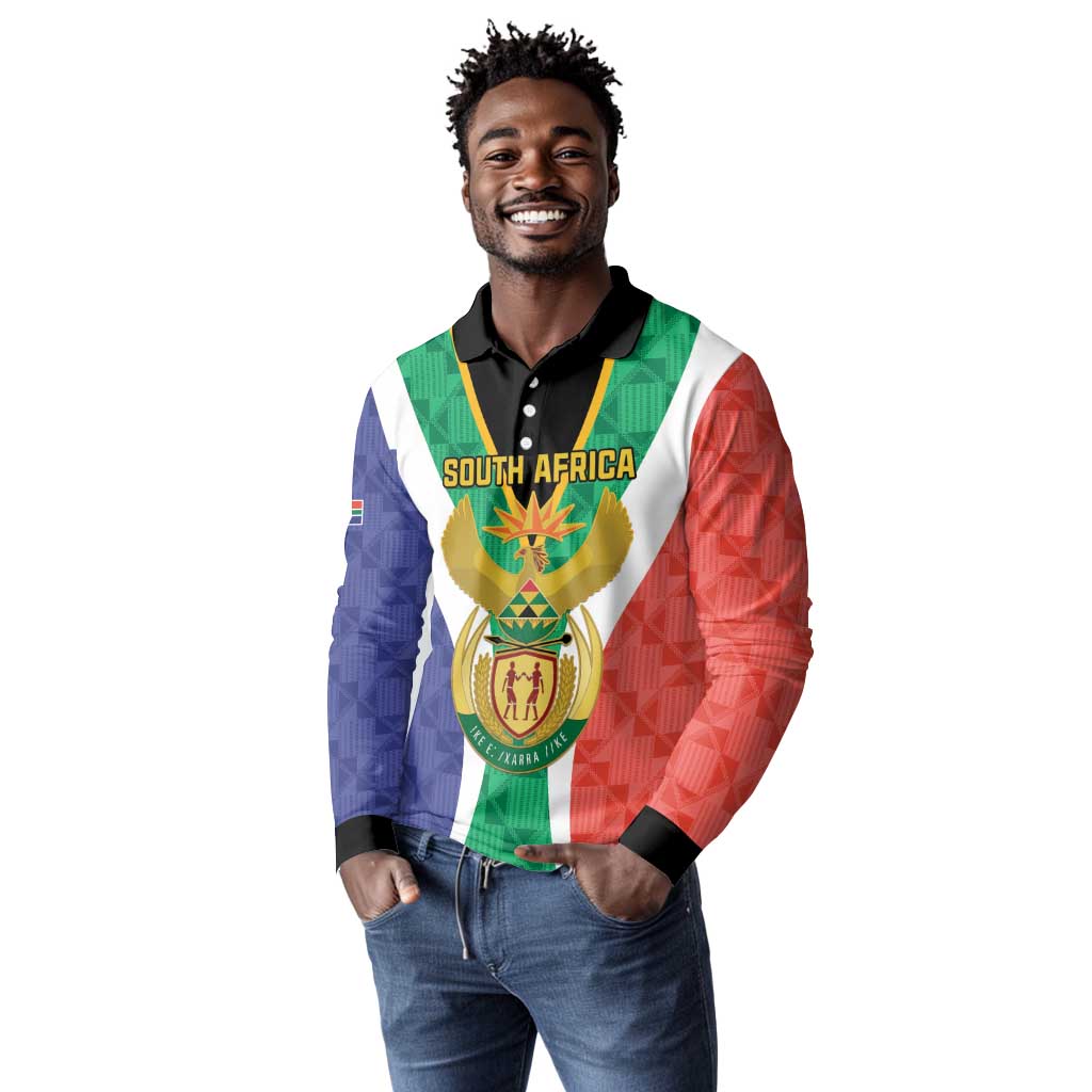 Personalised South Africa Long Sleeve Polo Shirt Coat Of Arms Flag Style