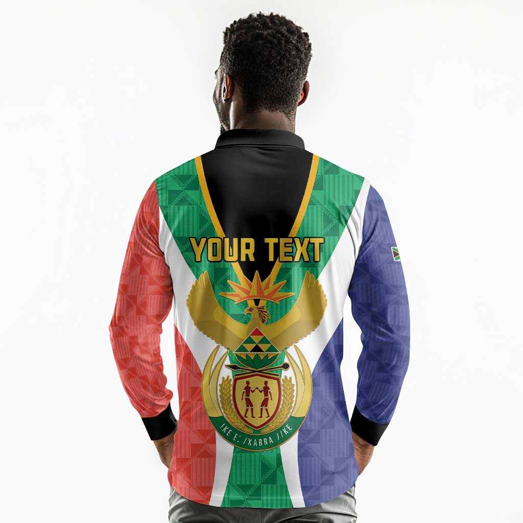 Personalised South Africa Long Sleeve Polo Shirt Coat Of Arms Flag Style