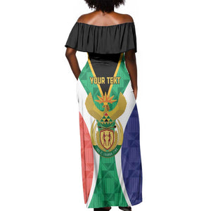Personalised South Africa Off Shoulder Maxi Dress Coat Of Arms Flag Style