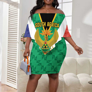 Personalised South Africa Off Shoulder Short Dress Coat Of Arms Flag Style