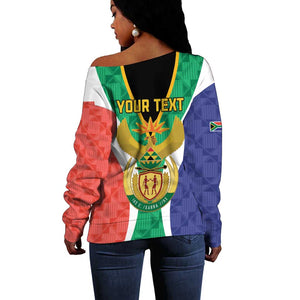 Personalised South Africa Off Shoulder Sweater Coat Of Arms Flag Style