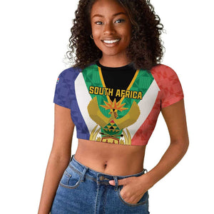 Personalised South Africa Raglan Cropped T shirt Coat Of Arms Flag Style