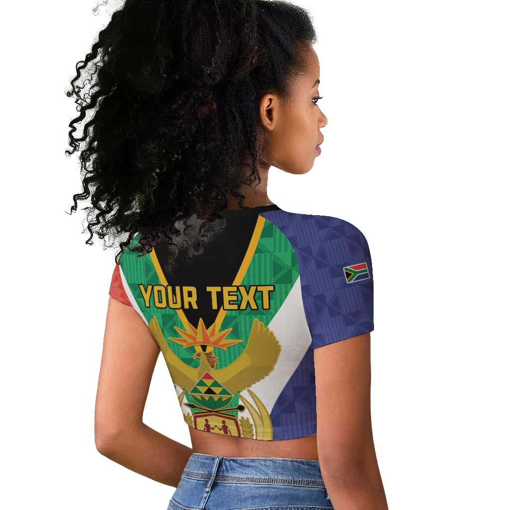 Personalised South Africa Raglan Cropped T shirt Coat Of Arms Flag Style