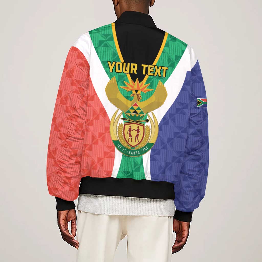 Personalised South Africa Sleeve Zip Bomber Jacket Coat Of Arms Flag Style