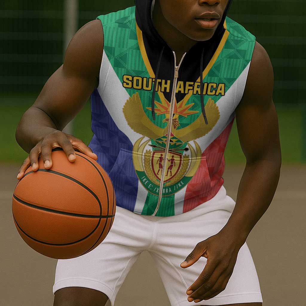 Personalised South Africa Sleeveless Zip Hoodie Coat Of Arms Flag Style - African Pride