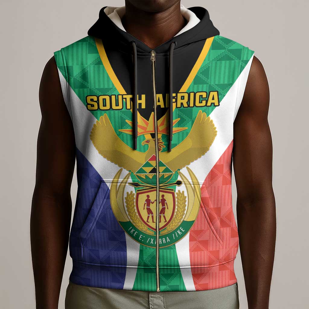 Personalised South Africa Sleeveless Zip Hoodie Coat Of Arms Flag Style - African Pride