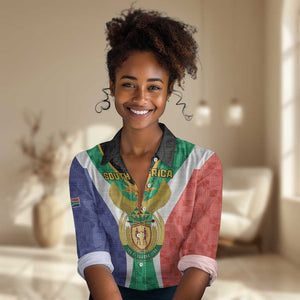 Personalised South Africa Women Casual Shirt Coat Of Arms Flag Style