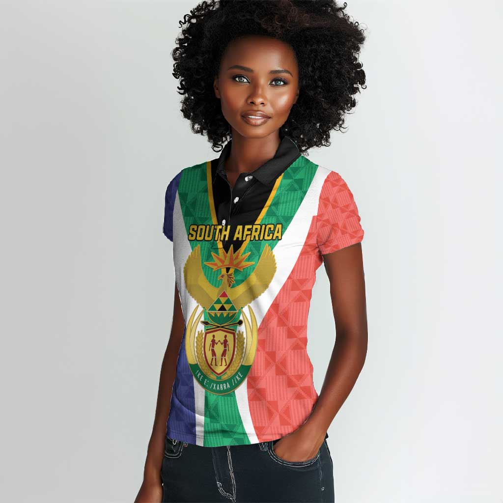 Personalised South Africa Women Polo Shirt Coat Of Arms Flag Style