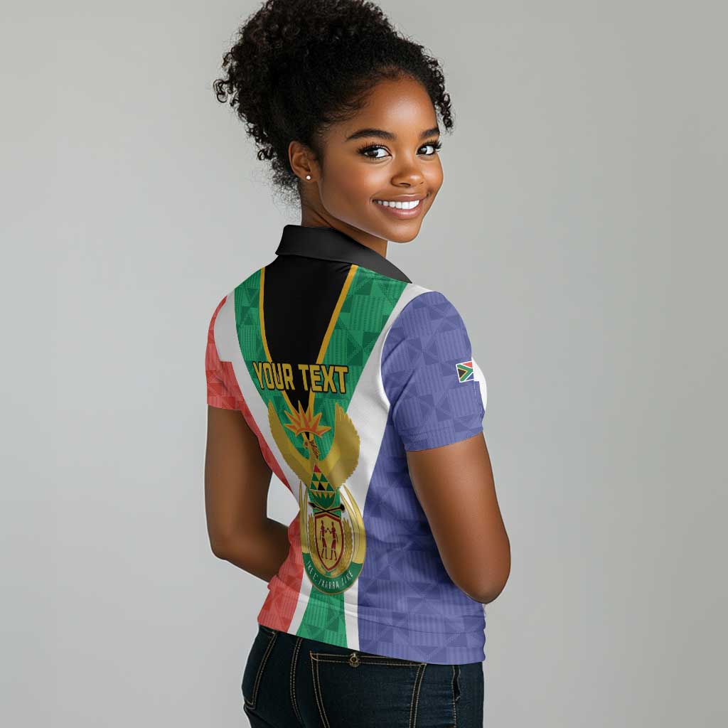 Personalised South Africa Women Polo Shirt Coat Of Arms Flag Style