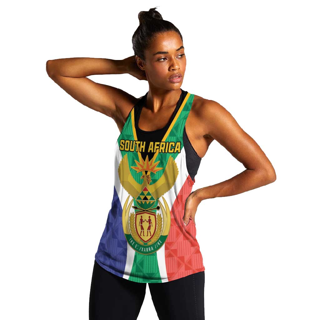 Personalised South Africa Women Racerback Tank Coat Of Arms Flag Style