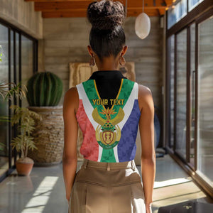 Personalised South Africa Women Sleeveless Polo Shirt Coat Of Arms Flag Style