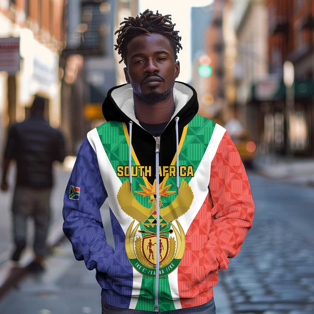 Personalised South Africa Zip Hoodie Coat Of Arms Flag Style