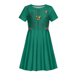 Custom Cameroun Football Kid Short Sleeve Dress Allez les Lions
