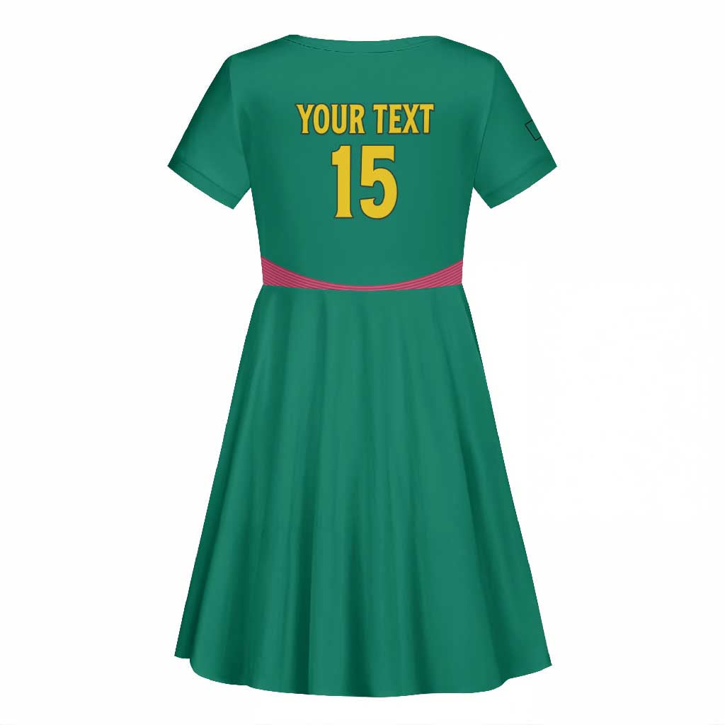 Custom Cameroun Football Kid Short Sleeve Dress Allez les Lions