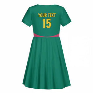 Custom Cameroun Football Kid Short Sleeve Dress Allez les Lions
