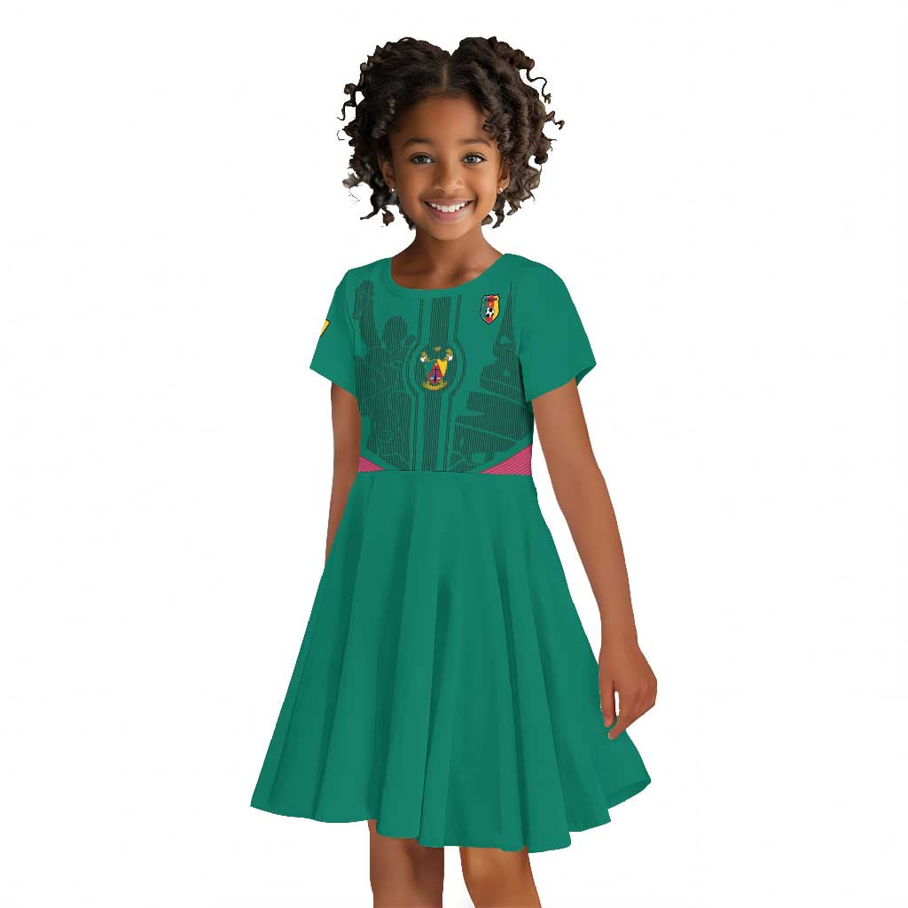 Custom Cameroun Football Kid Short Sleeve Dress Allez les Lions